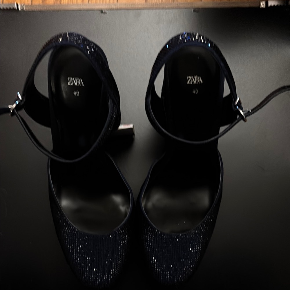 Zara Dark Blue Glitter Platform Heels